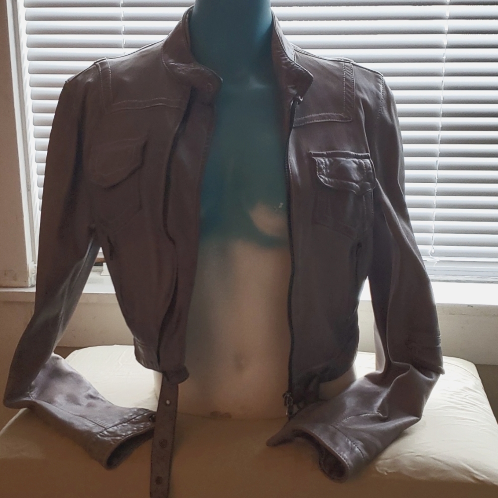 Blur Mara Leather Jacket: chocolate blue grey, size 46